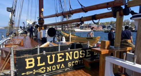The ship is positioned at the Fisheries Museum of the Atlantic, Finger Piers.